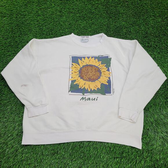 Vintage Maui Sunflower Sweatshirt Women L 26x25 Baggy USA - Picture 1 of 16